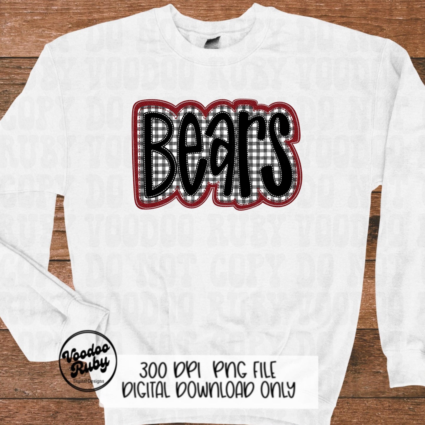 Bears PNG Design Embroidery Faux Applique Hand Drawn Digital Download Sublimation Bears PNG Football png Bears DTF Printable