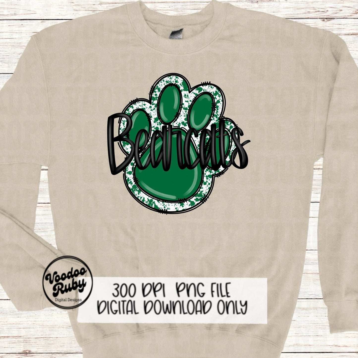 Bearcats PNG Design Hand Drawn Digital Download Football png Green Bearcats Paw Mascot DTF Printable Clip Art