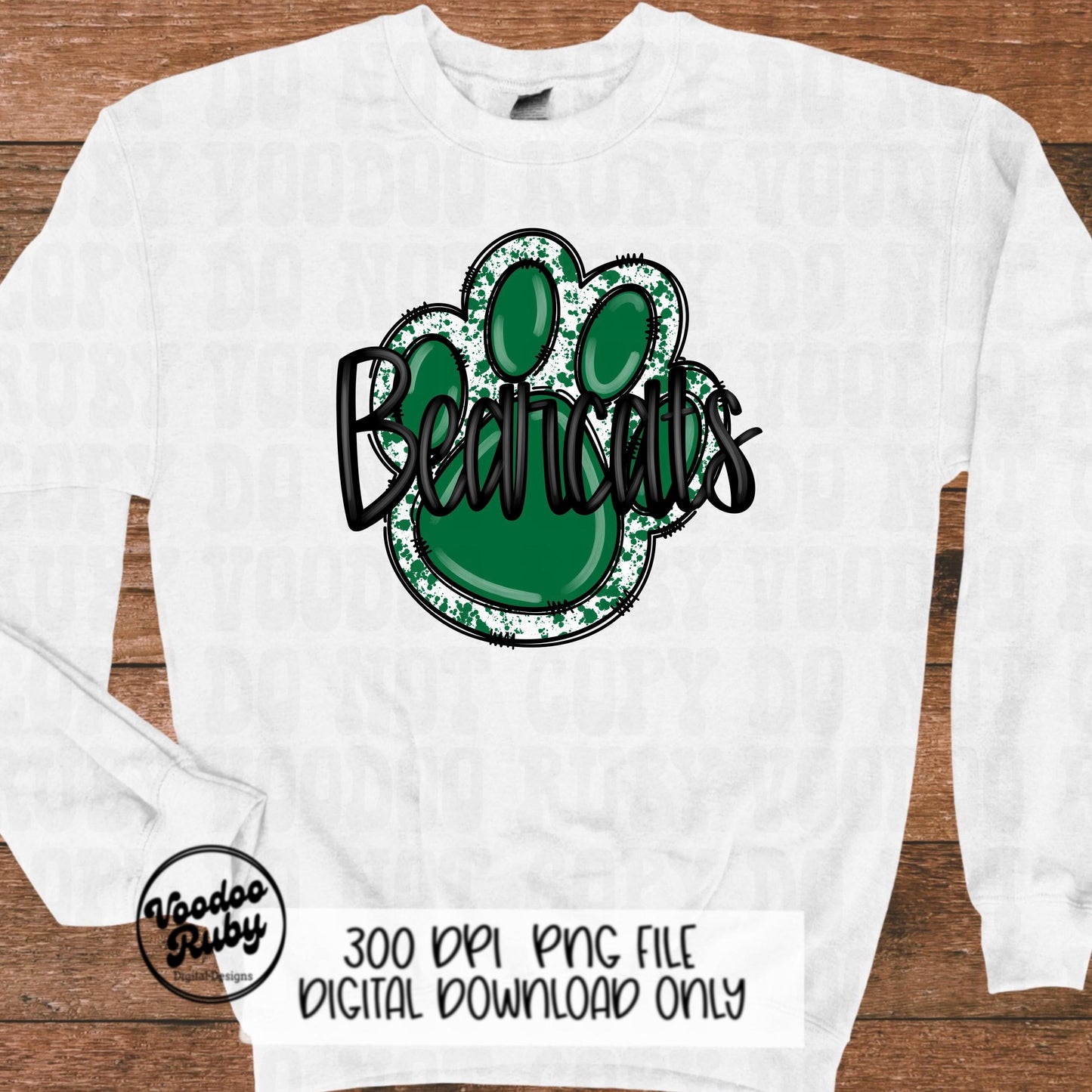 Bearcats PNG Design Hand Drawn Digital Download Football png Green Bearcats Paw Mascot DTF Printable Clip Art