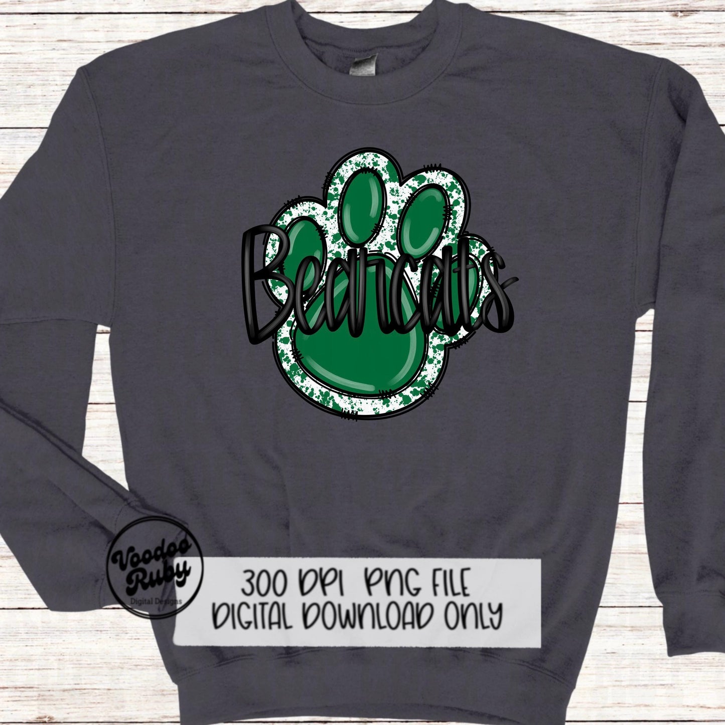 Bearcats PNG Design Hand Drawn Digital Download Football png Green Bearcats Paw Mascot DTF Printable Clip Art