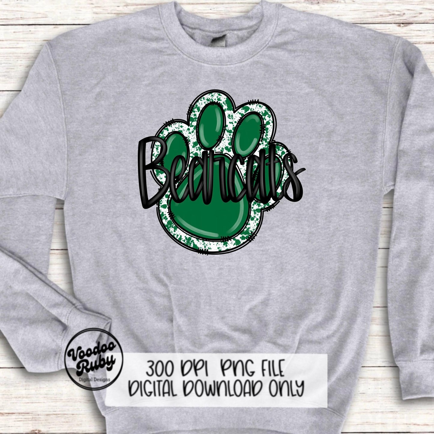 Bearcats PNG Design Hand Drawn Digital Download Football png Green Bearcats Paw Mascot DTF Printable Clip Art