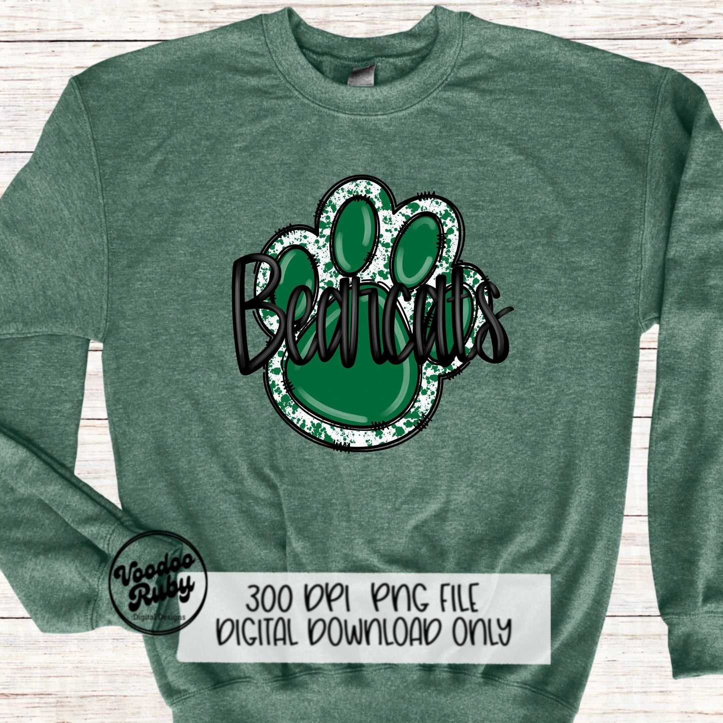 Bearcats PNG Design Hand Drawn Digital Download Football png Green Bearcats Paw Mascot DTF Printable Clip Art