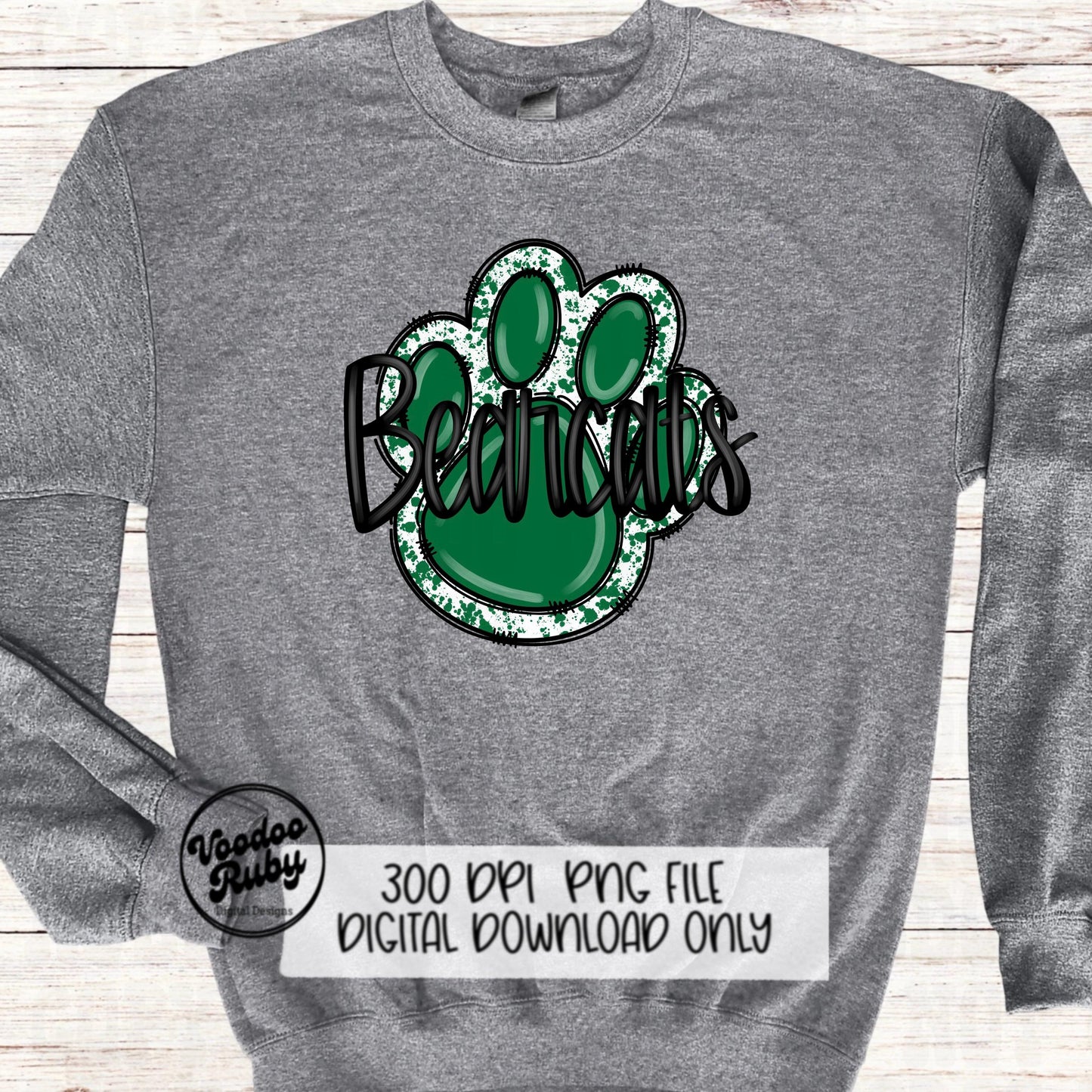 Bearcats PNG Design Hand Drawn Digital Download Football png Green Bearcats Paw Mascot DTF Printable Clip Art