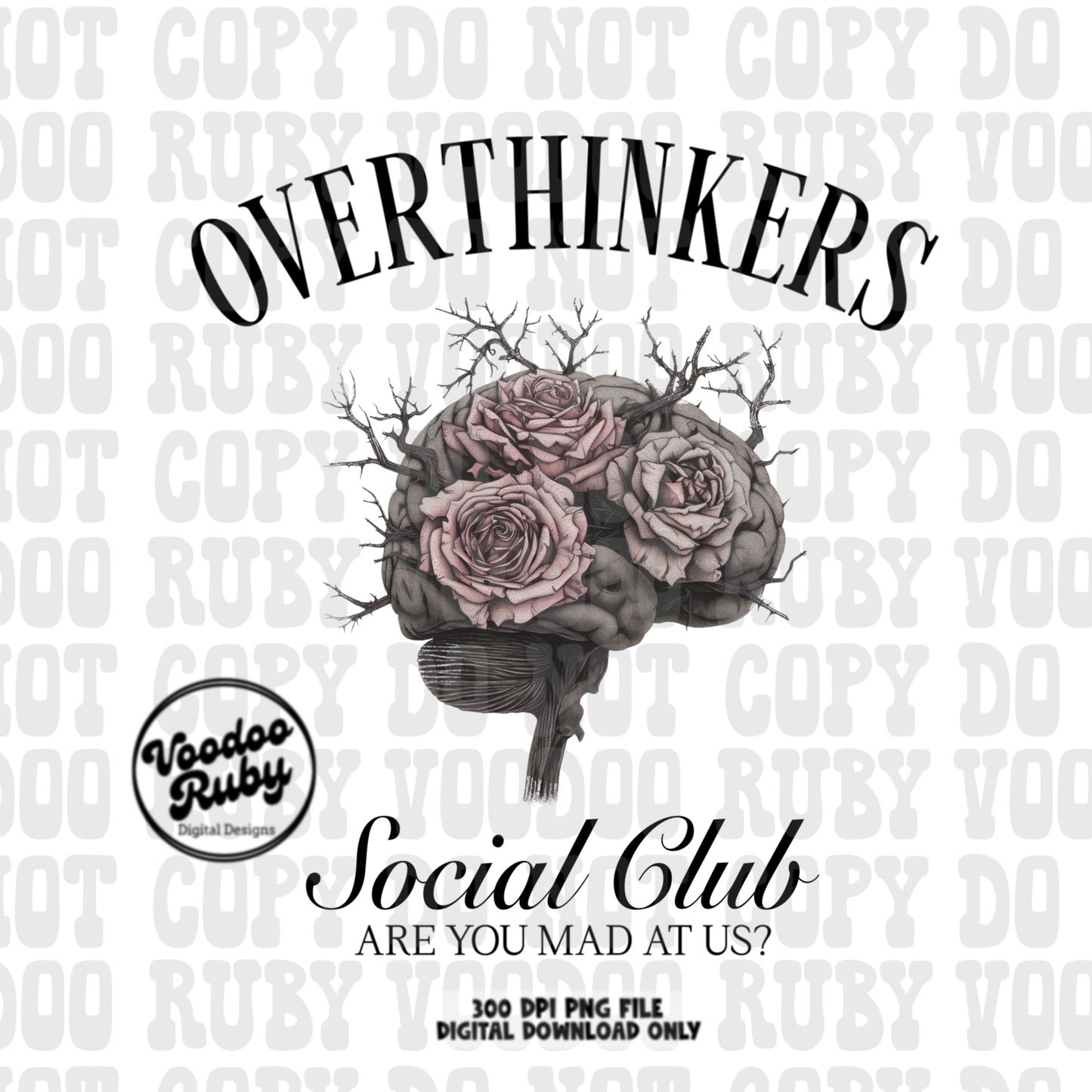 Overthinkers Social Club PNG Design Sublimation Hand Drawn Digital Download Funny Anxiety Mental Health PNG Anxiety dtf Printable