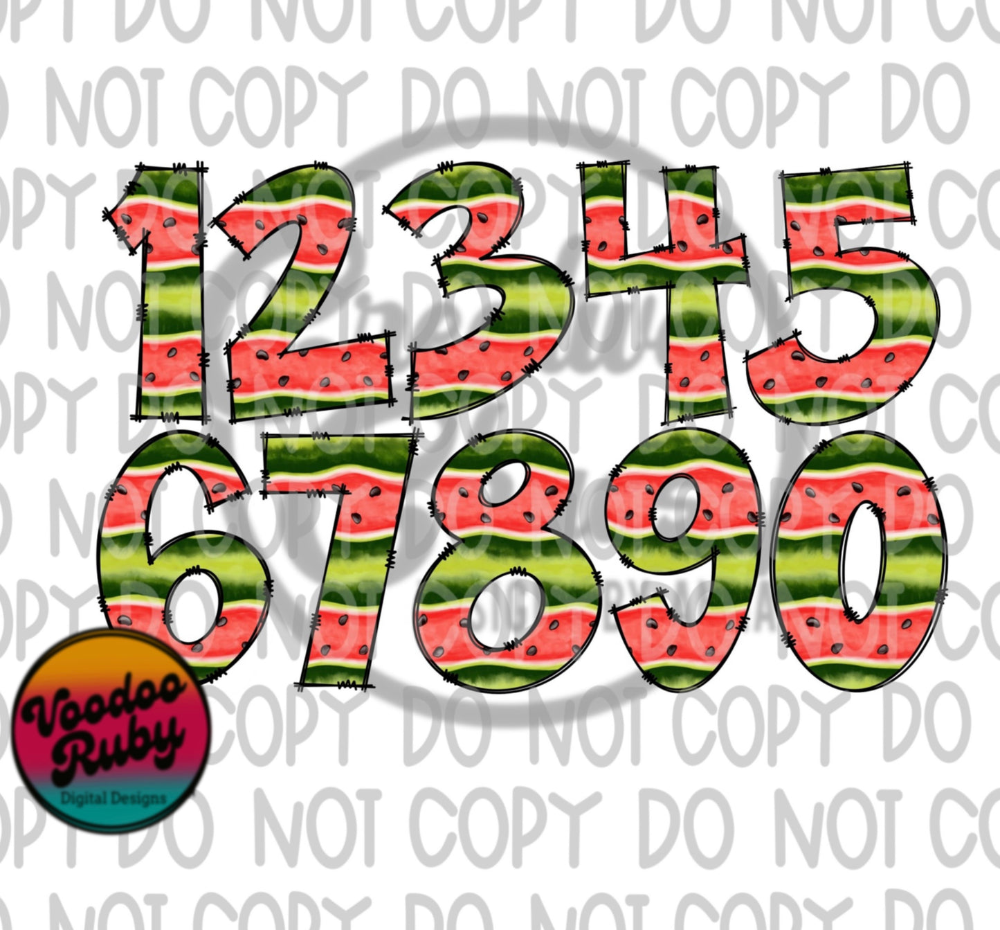 Watermelon Doodle Numbers PNG Number Bundle Sublimation Hand Drawn Digital Download Summer Alpha Pack Summer Numbers PNG DTF Printable