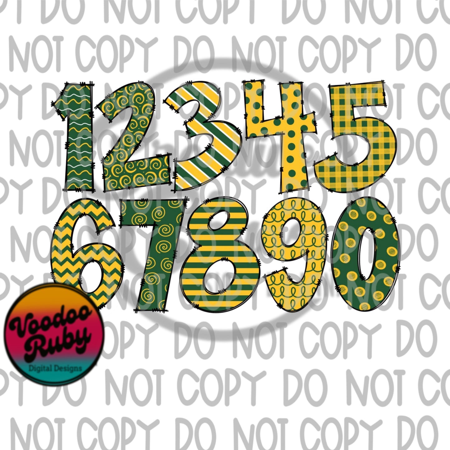 Gold and Green Doodle Numbers Bundle PNG | Hand Drawn Numbers PNG | Numbers Digital Download | Sublimation Blanks