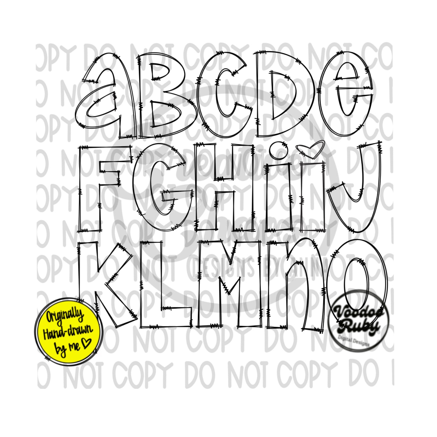 Doodle Letters PNG Alphabet SVG With Transparent Inside Bundle Hand Drawn Alphabet Alpha Pack Digital Download Sublimation Blanks Clip Art