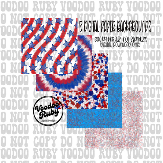 4th of July Design PNG Bundle America Sublimation Usa Hand Drawn Digital Download Patriotic Red white blue Digital Paper dtf Printable