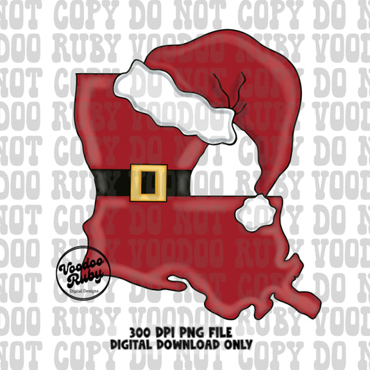 Louisiana Santa Sublimation Hand Drawn Digital Design Download Louisiana Christmas PNG Printable Santa Clip Art Cajun Santa PNG DTF