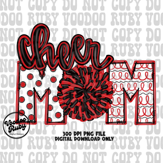 Cheer Mom PNG Design Sublimation Hand Drawn Digital Download Cheer PNG Red Black Cheer Design Cheerleader png Clip Art DTF Printable