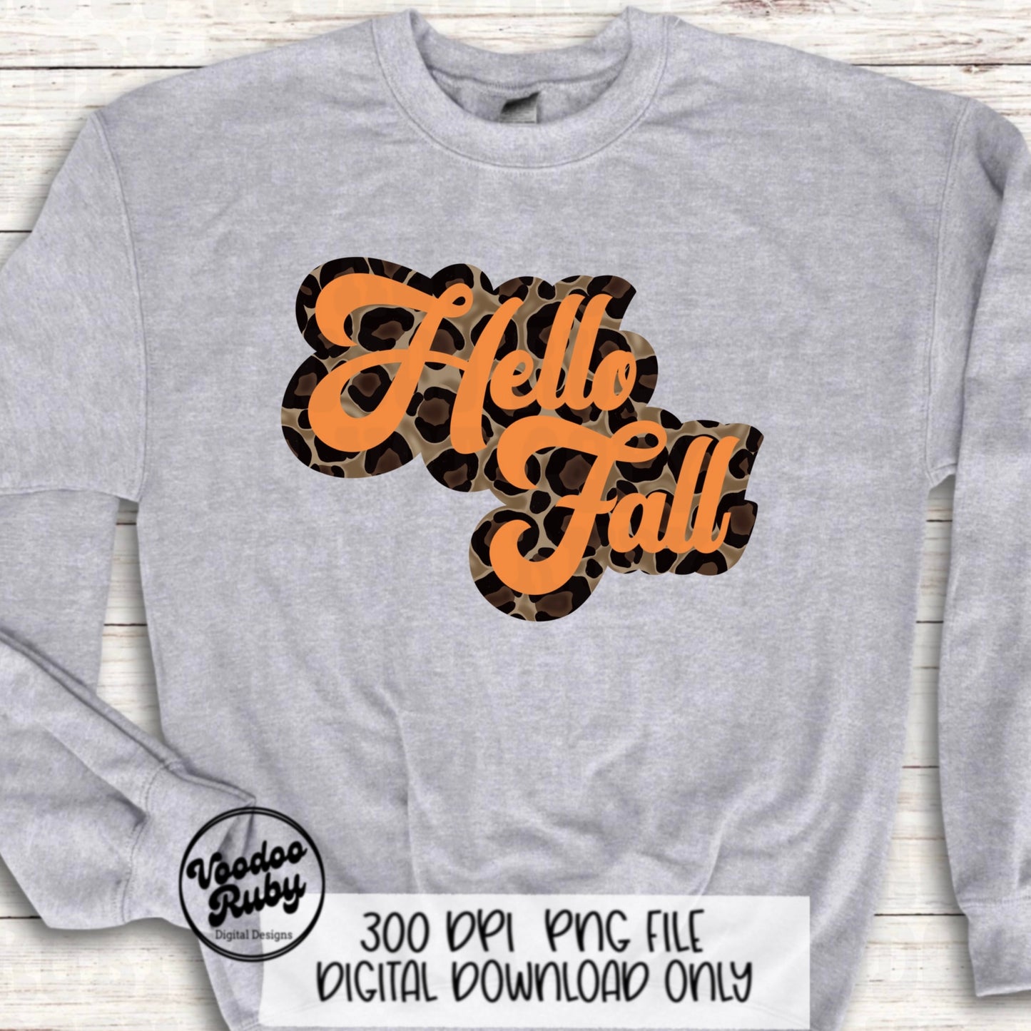 Leopard Hello Fall PNG Design Sublimation Hand Drawn Digital Download Retro Font Fall PNG Leopard png Hello Fall dtf Printable