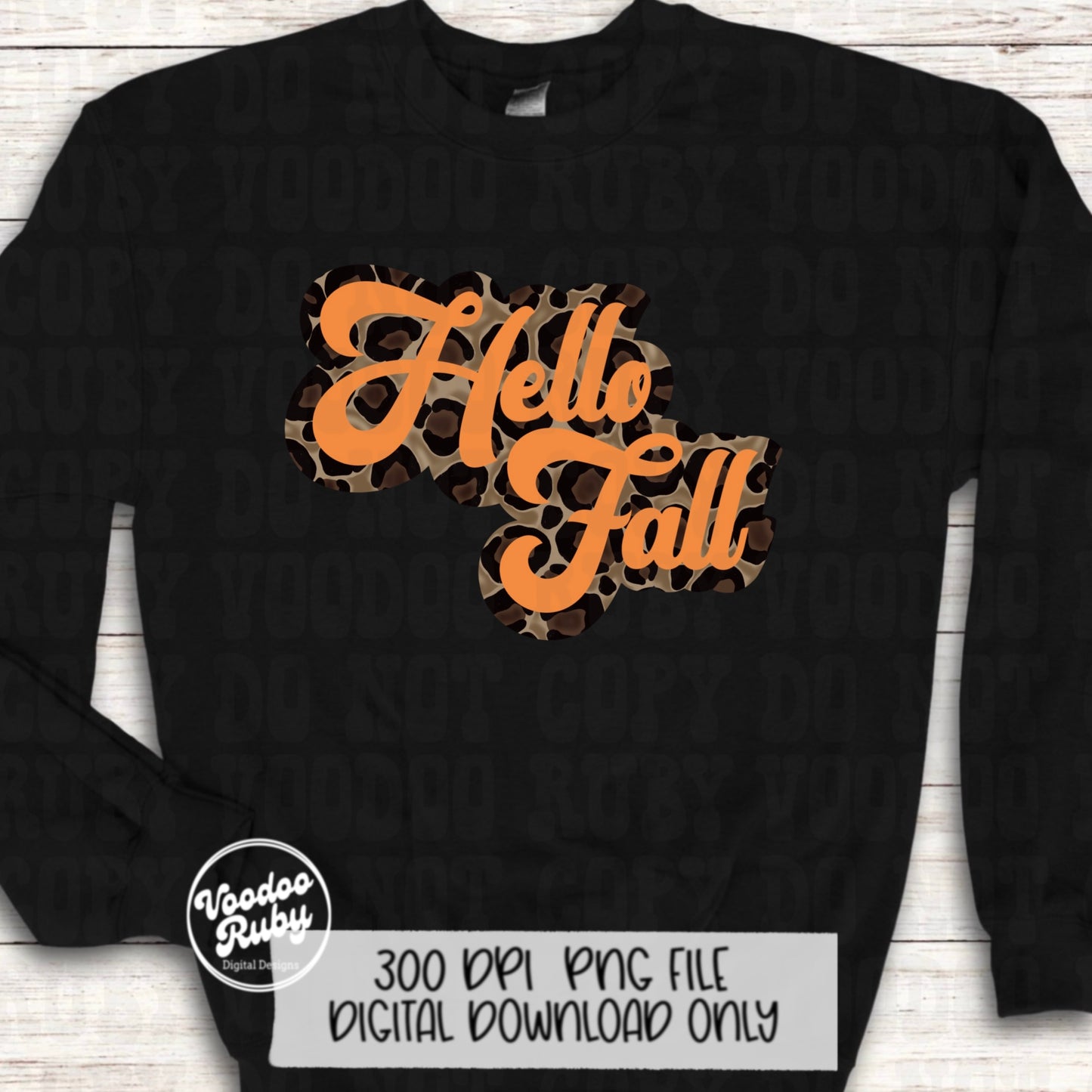 Leopard Hello Fall PNG Design Sublimation Hand Drawn Digital Download Retro Font Fall PNG Leopard png Hello Fall dtf Printable