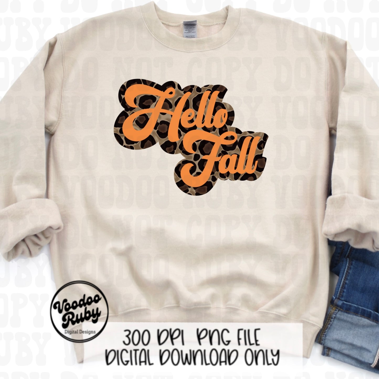 Leopard Hello Fall PNG Design Sublimation Hand Drawn Digital Download Retro Font Fall PNG Leopard png Hello Fall dtf Printable