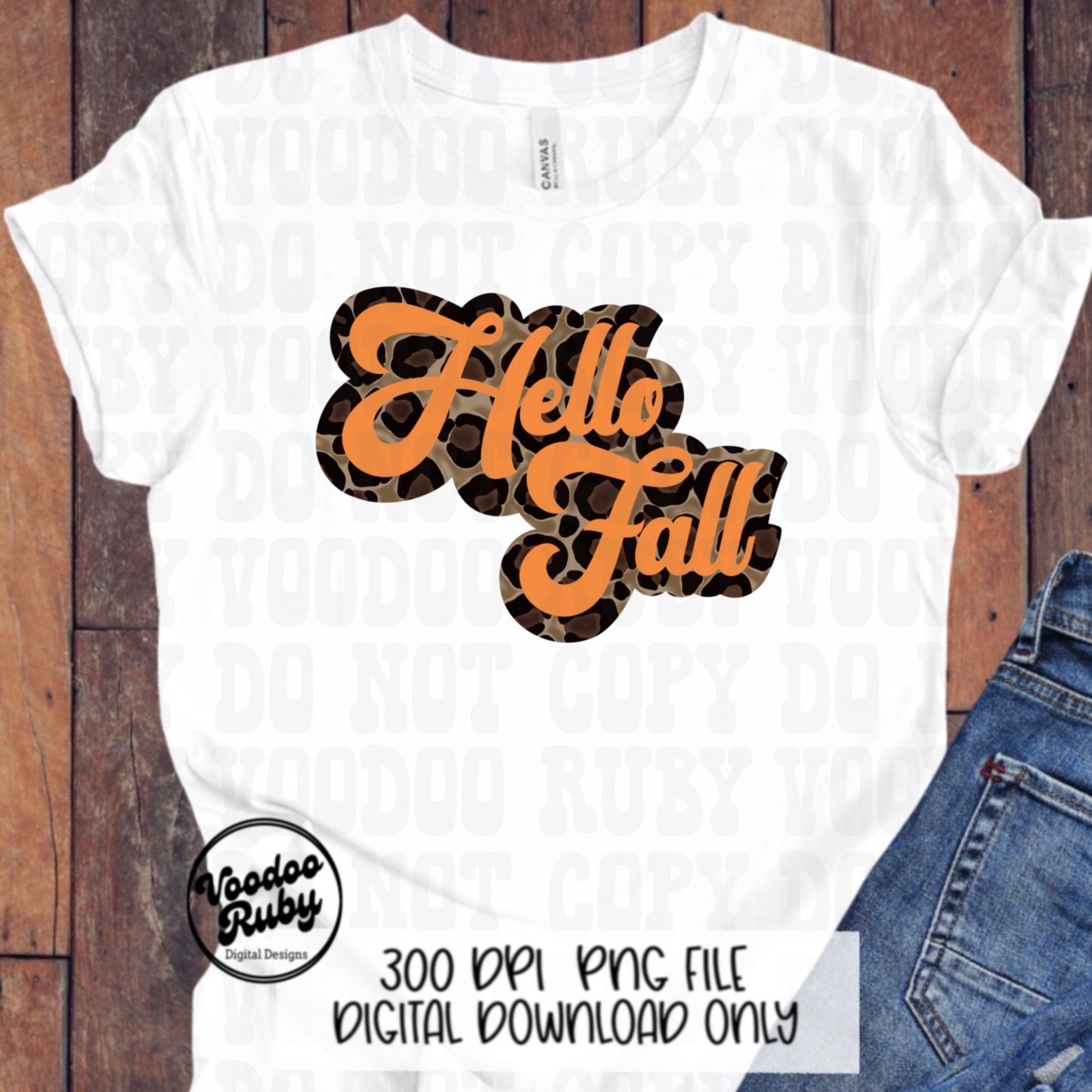 Leopard Hello Fall PNG Design Sublimation Hand Drawn Digital Download Retro Font Fall PNG Leopard png Hello Fall dtf Printable