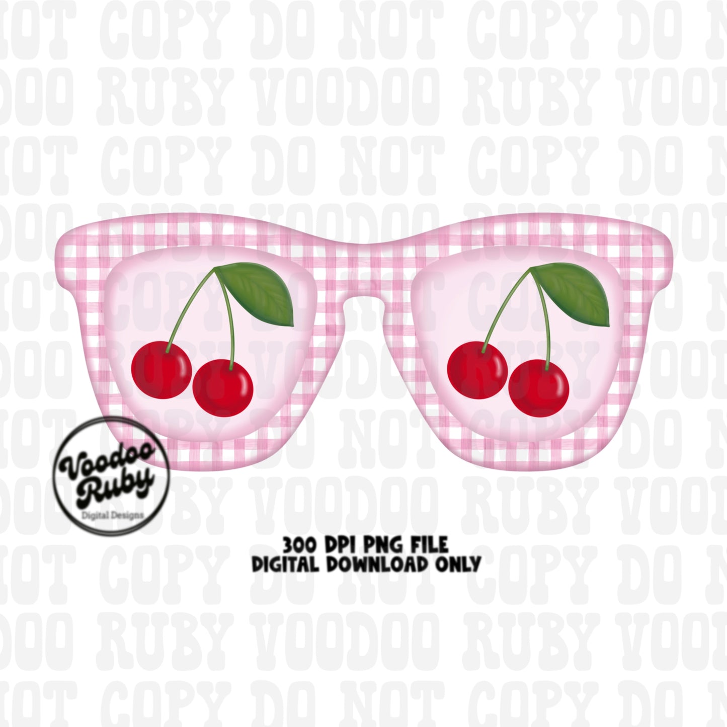 Coquette Summer Cherries PNG Sublimation Design Hand Drawn Digital Download Summer PNG Pink Sunglasses Gingham Summer Cherry DTF Printable