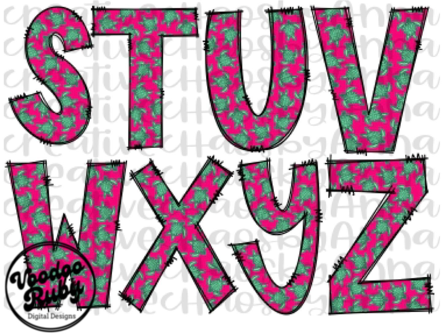 Sea Turtle Sublimation Alphabet PNG Bundle Turtle PNG Summer Pink Doodle Letters Hand Drawn Digital Download Beach Turtles DTF Printable