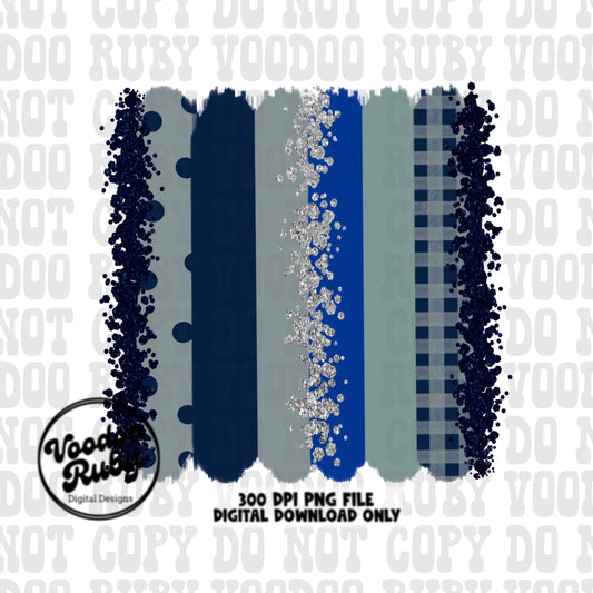 Blue and Silver Glitter Individual Brush Strokes Background Sublimation Hand Drawn Design Digital Download Football PNG Clip Art