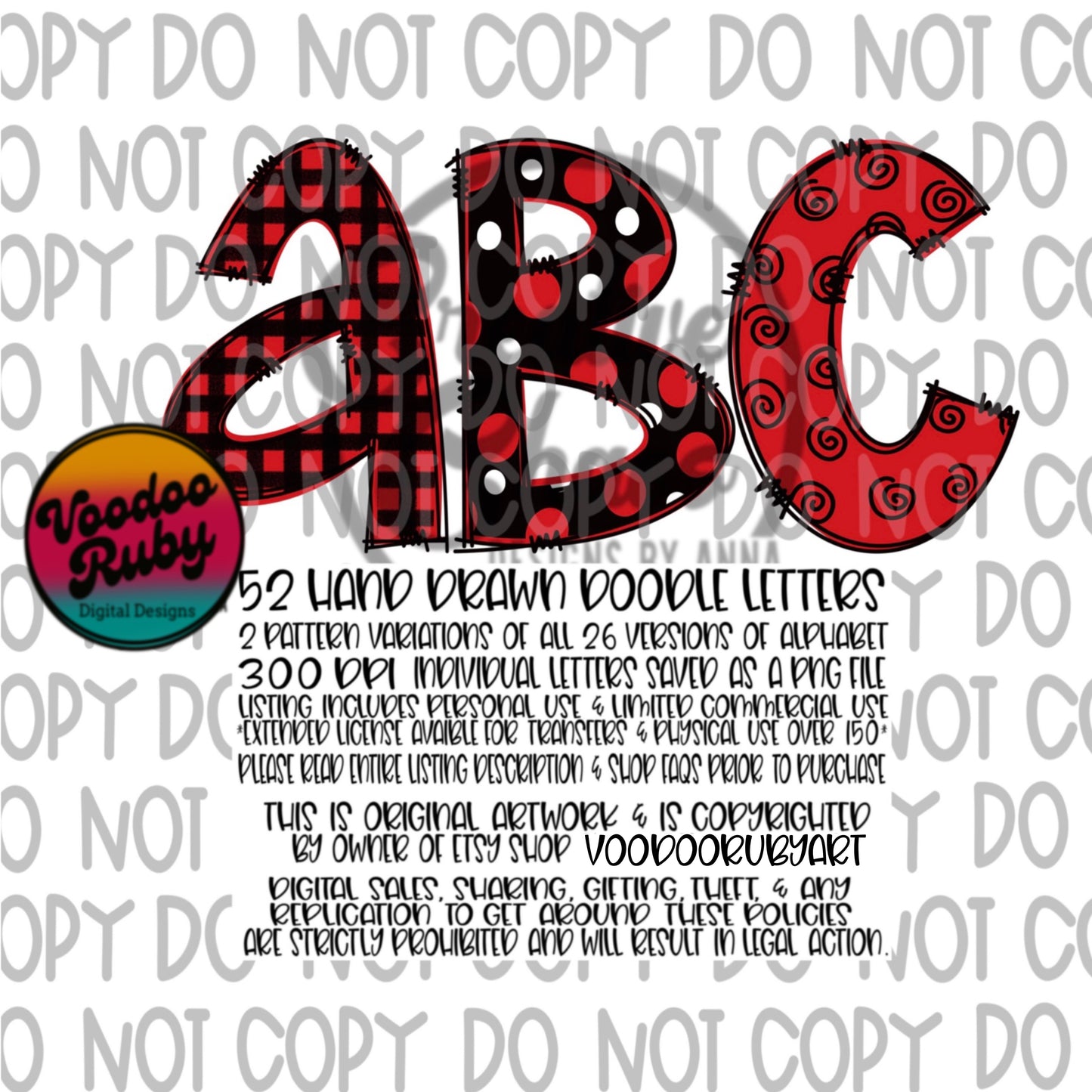 Doodle Letters PNG Alphabet Bundle Hand Drawn Digital Download Alpha Pack Red Black Sublimation Alphabet PNG DTF Printable Clip Art