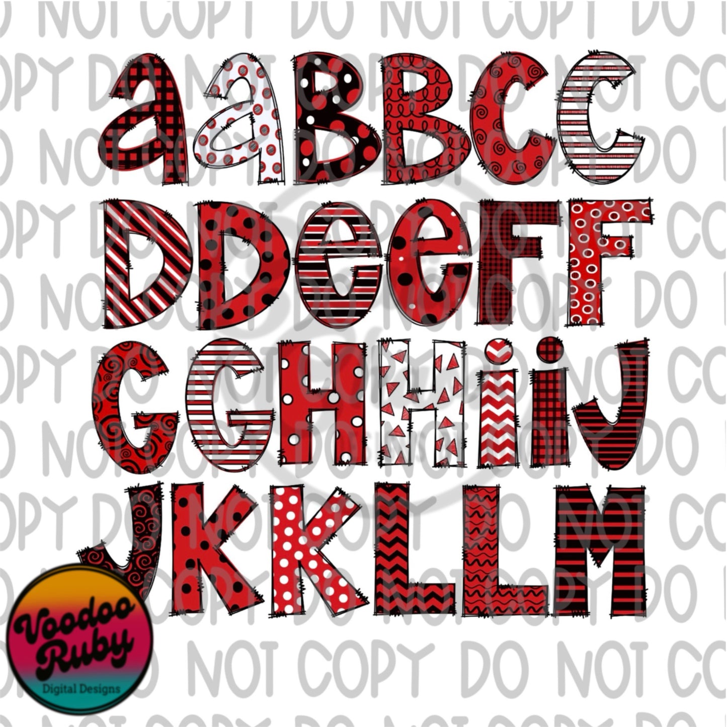 Doodle Letters PNG Alphabet Bundle Hand Drawn Digital Download Alpha Pack Red Black Sublimation Alphabet PNG DTF Printable Clip Art