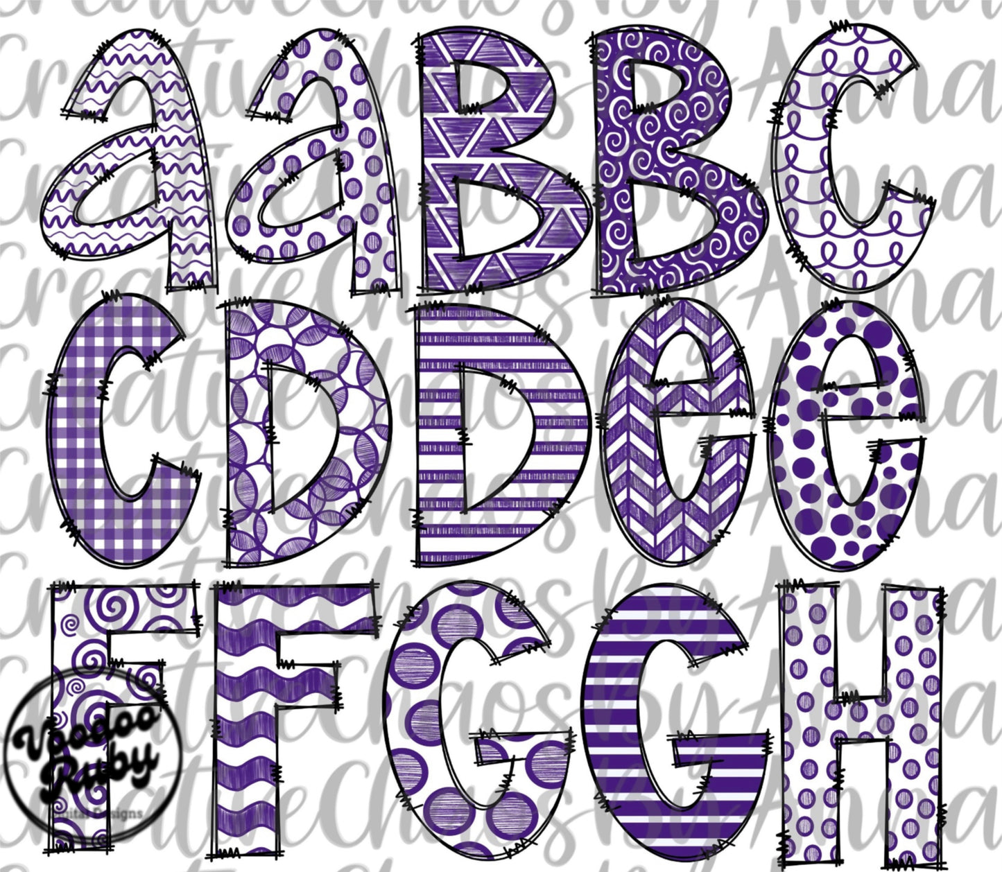 Doodle Letters PNG Alphabet Bundle Purple White Hand Drawn Alphabet Alpha Pack Digital Download Sublimation Football png DTF Printable