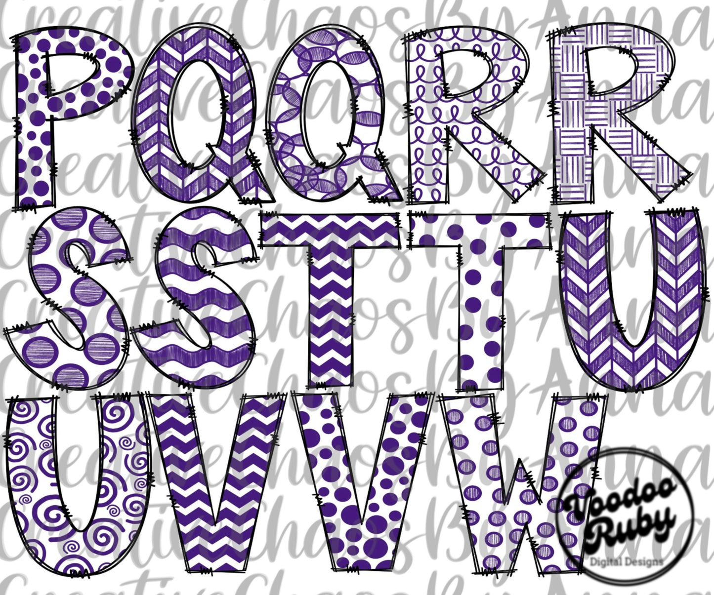 Doodle Letters PNG Alphabet Bundle Purple White Hand Drawn Alphabet Alpha Pack Digital Download Sublimation Football png DTF Printable