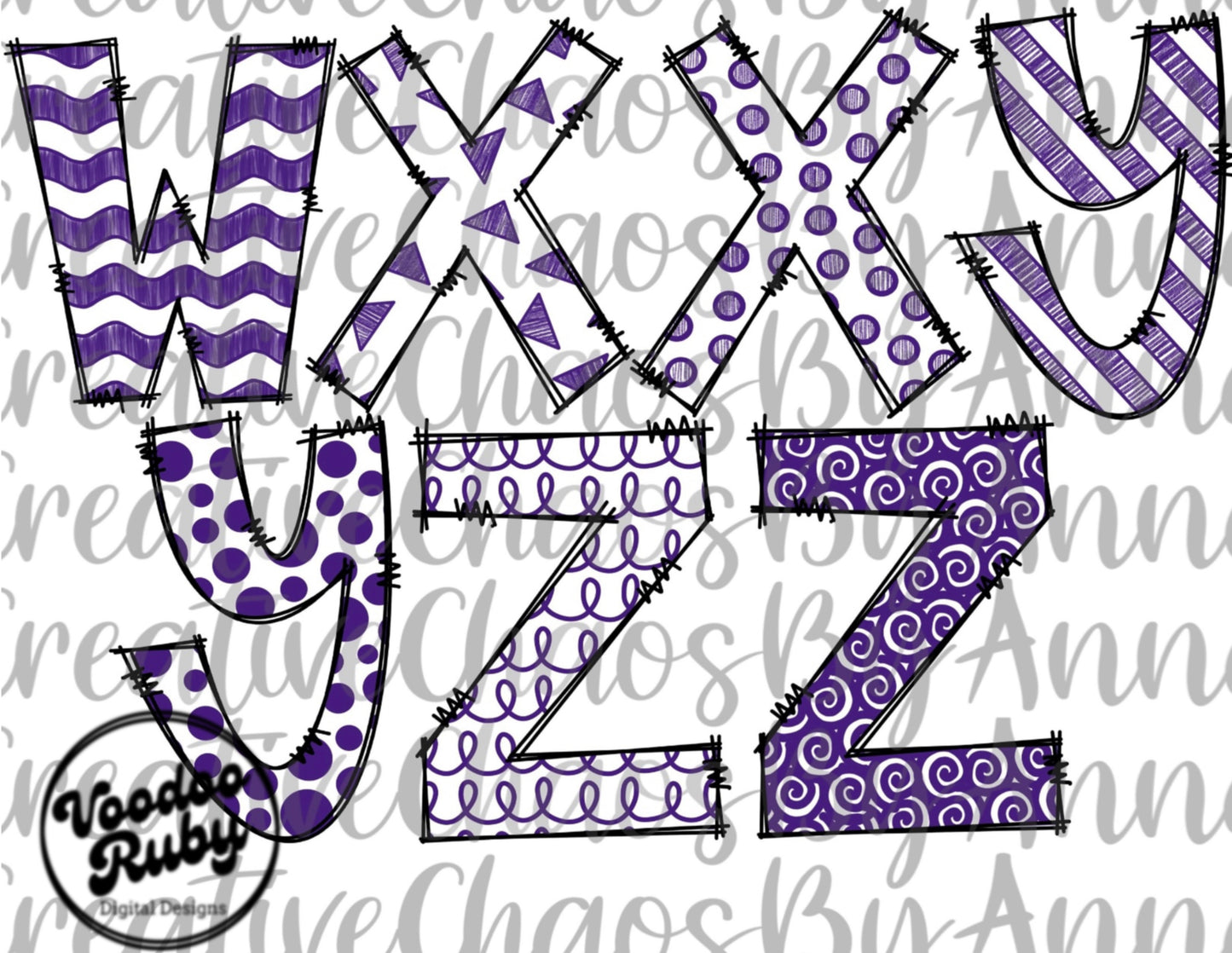 Doodle Letters PNG Alphabet Bundle Purple White Hand Drawn Alphabet Alpha Pack Digital Download Sublimation Football png DTF Printable