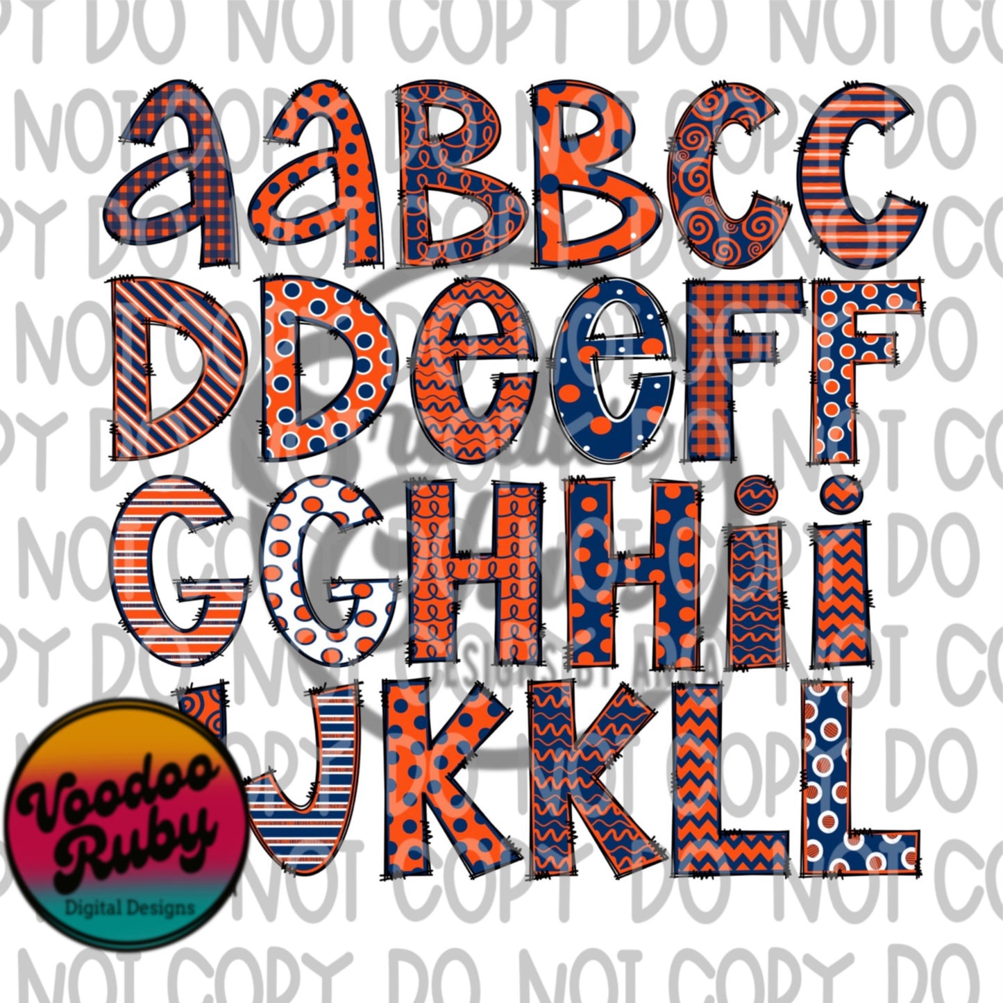 Doodle Letters Alphabet Bundle PNG | Navy and Orange | Hand Drawn Alphabet | Alpha Pack Digital Download | Sublimation Blanks | Printable