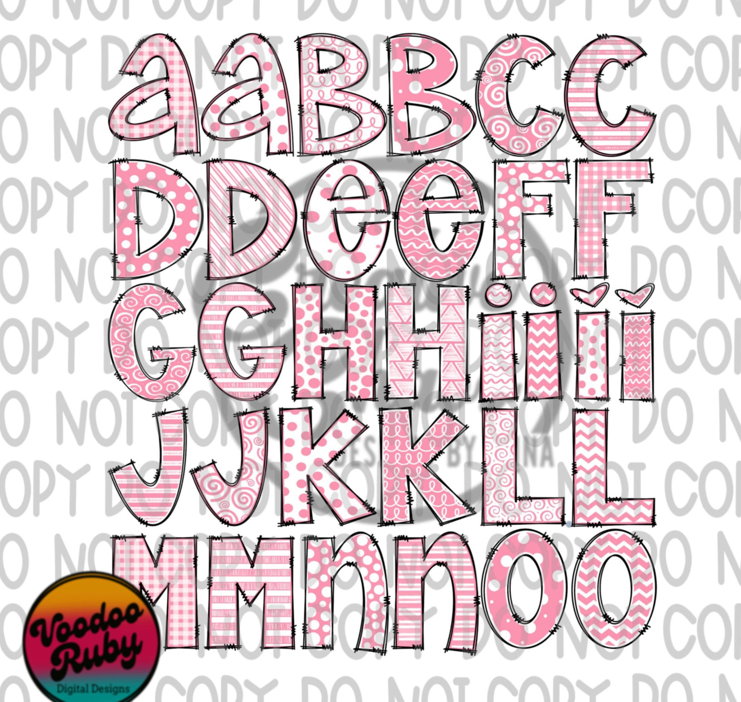 Pink White Doodle Letters PNG Alphabet Bundle PNG Hand Drawn Alphabet Alpha Pack Digital Download Sublimation Blanks DTF Printable