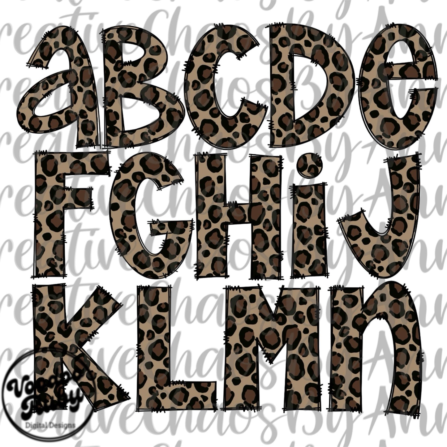 Leopard Doodle Letters Alphabet Sublimation PNG Doodle Letters Design Hand Drawn Alphabet Animal Print Alpha Pack Digital Download DTF Printable