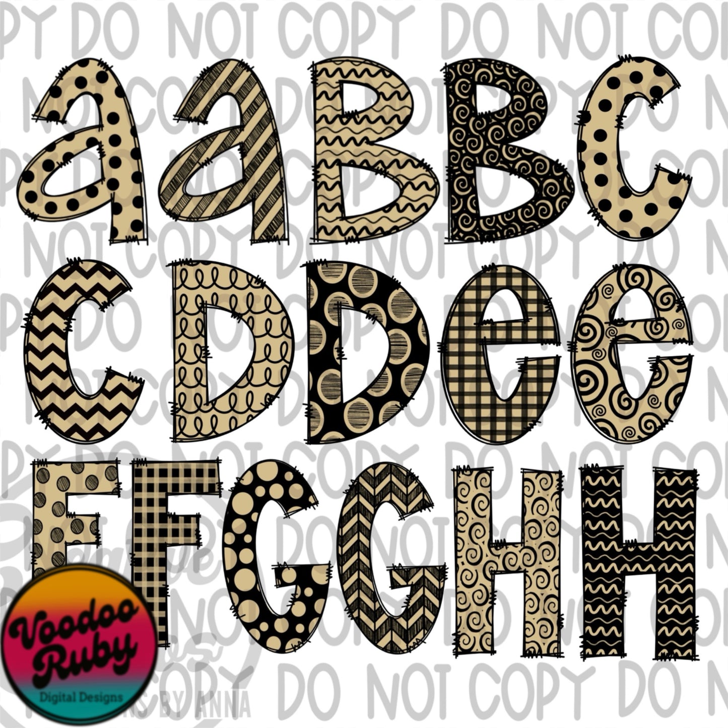 Black Gold Doodle Letters PNG Sublimation Alphabet Bundle PNG Hand Drawn Alphabet Alpha Pack Digital Download Sublimation DTF Printable