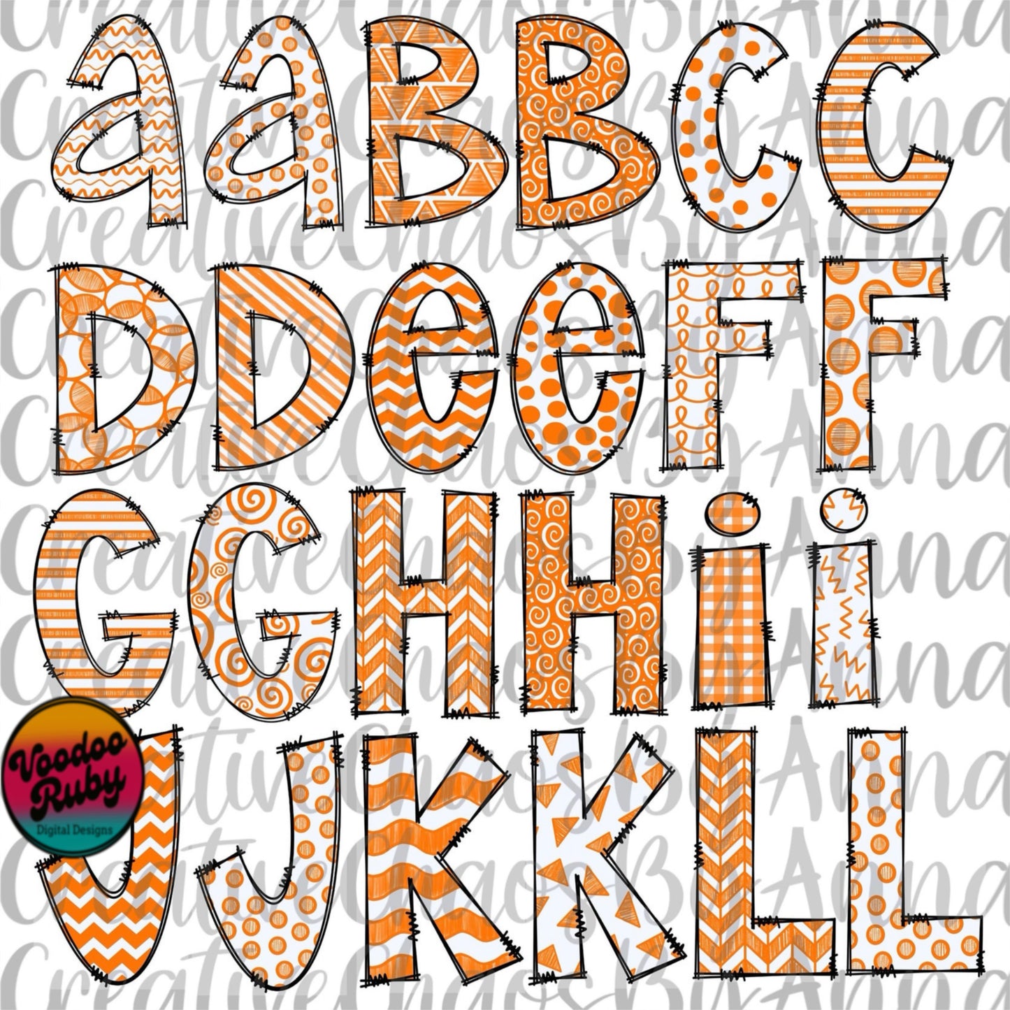 Doodle Letters PNG Alphabet Bundle PNG Orange and White Hand Drawn Alphabet Alpha Pack Digital Download Sublimation Blanks DTF Printable