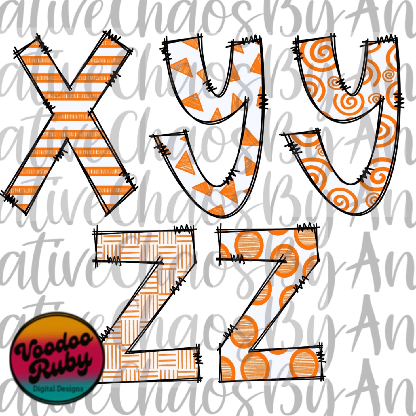 Doodle Letters PNG Alphabet Bundle PNG Orange and White Hand Drawn Alphabet Alpha Pack Digital Download Sublimation Blanks DTF Printable