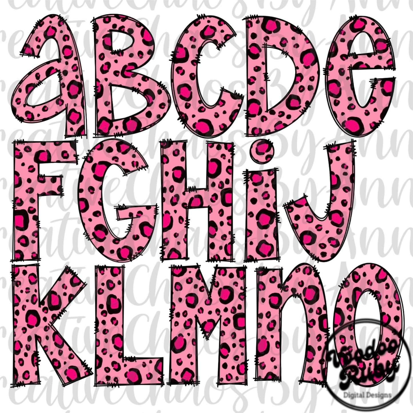 Pink Leopard Print Doodle Letters Sublimation Alphabet PNG Doodle Letters Design Hand Drawn Alphabet Alpha Pack Digital Download DTF