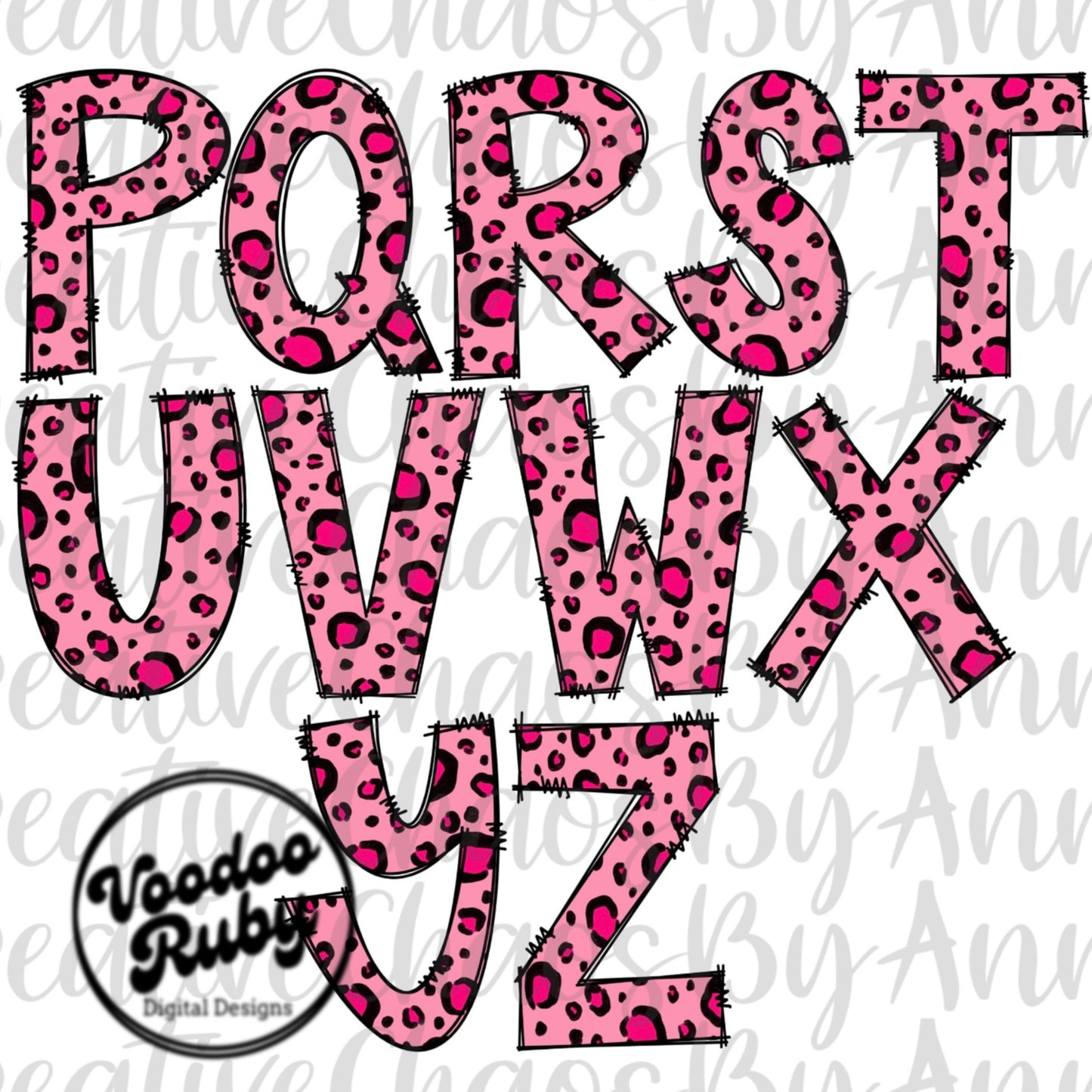 Pink Leopard Print Doodle Letters Sublimation Alphabet PNG Doodle Letters Design Hand Drawn Alphabet Alpha Pack Digital Download DTF