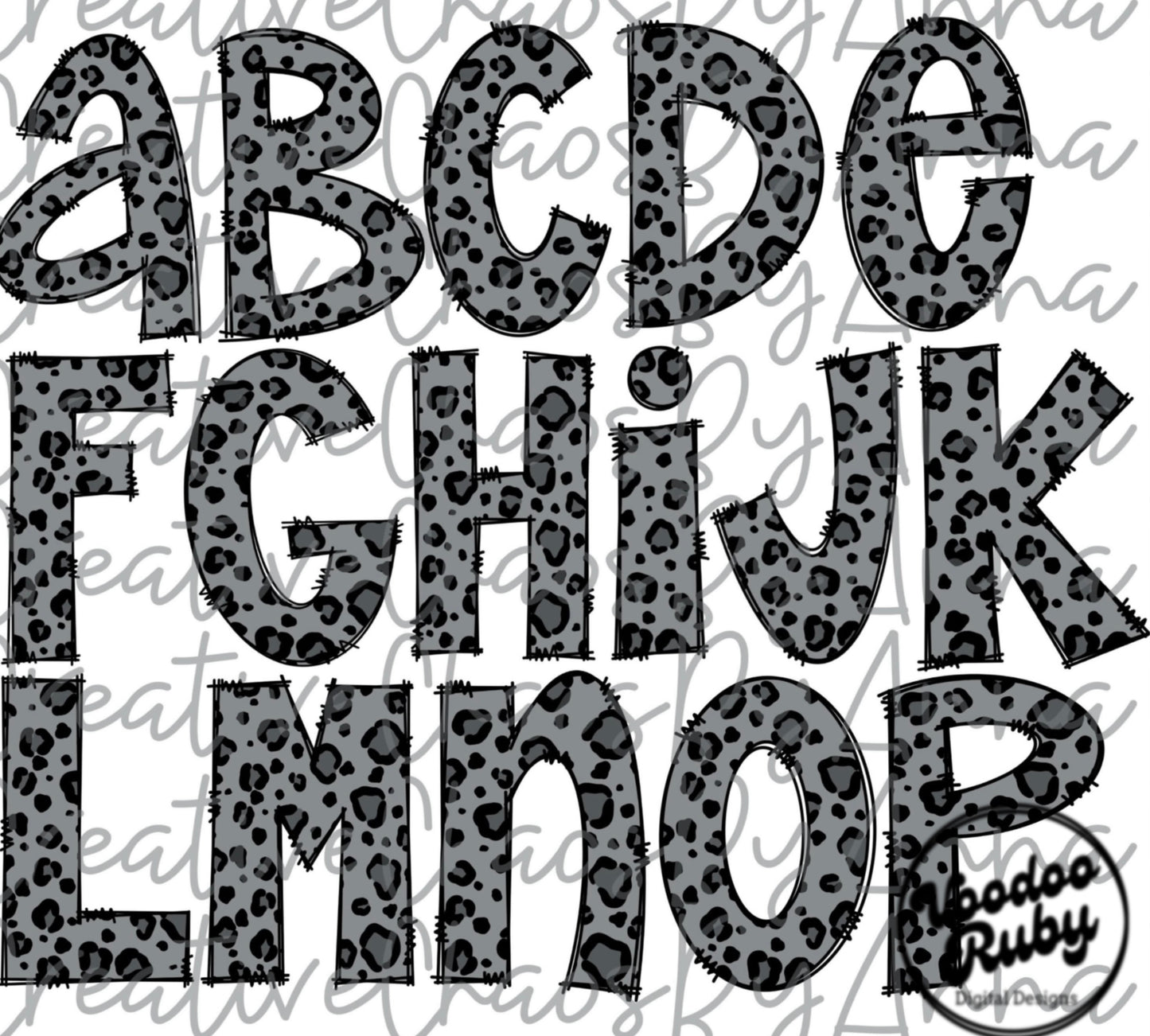 Leopard Doodle Letters PNG Bundle Gray Leopard Sublimation Alphabet png Hand Drawn Alpha Pack Digital Download Leopard Sublimation Letters DTF