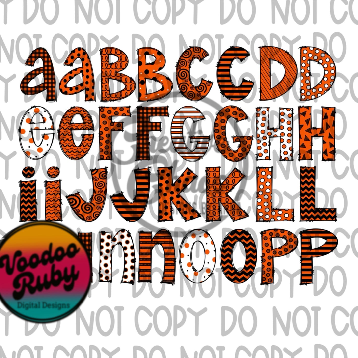 Orange Black Doodle Letters PNG Sublimation Alphabet Bundle PNG Hand Drawn Alphabet Alpha Pack Digital Download Sublimation DTF Printable