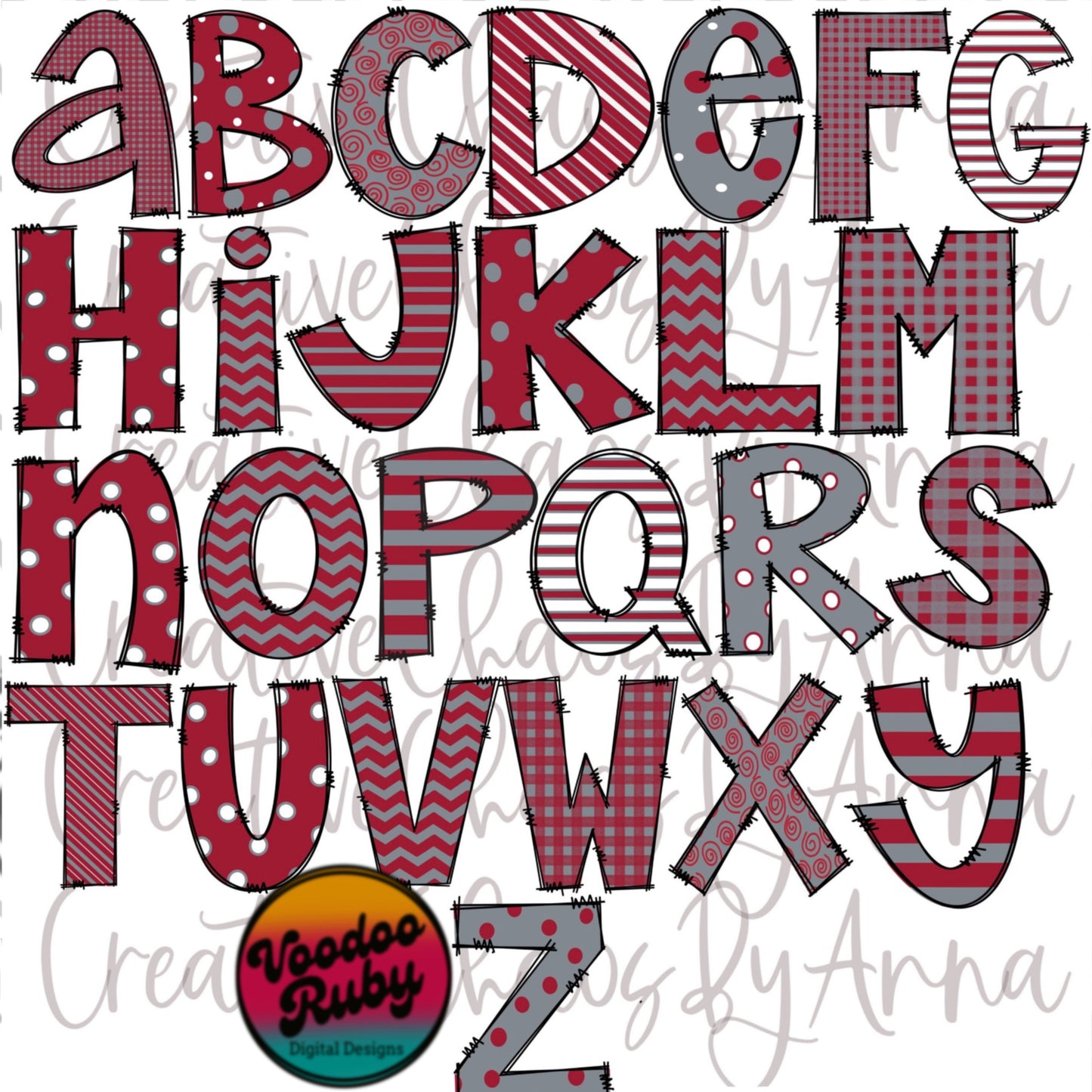Deep Red and White Sublimation Alphabet | Alphabet Bundle png | Doodle Letters | Hand Drawn | Alpha Pack Digital Download PNG