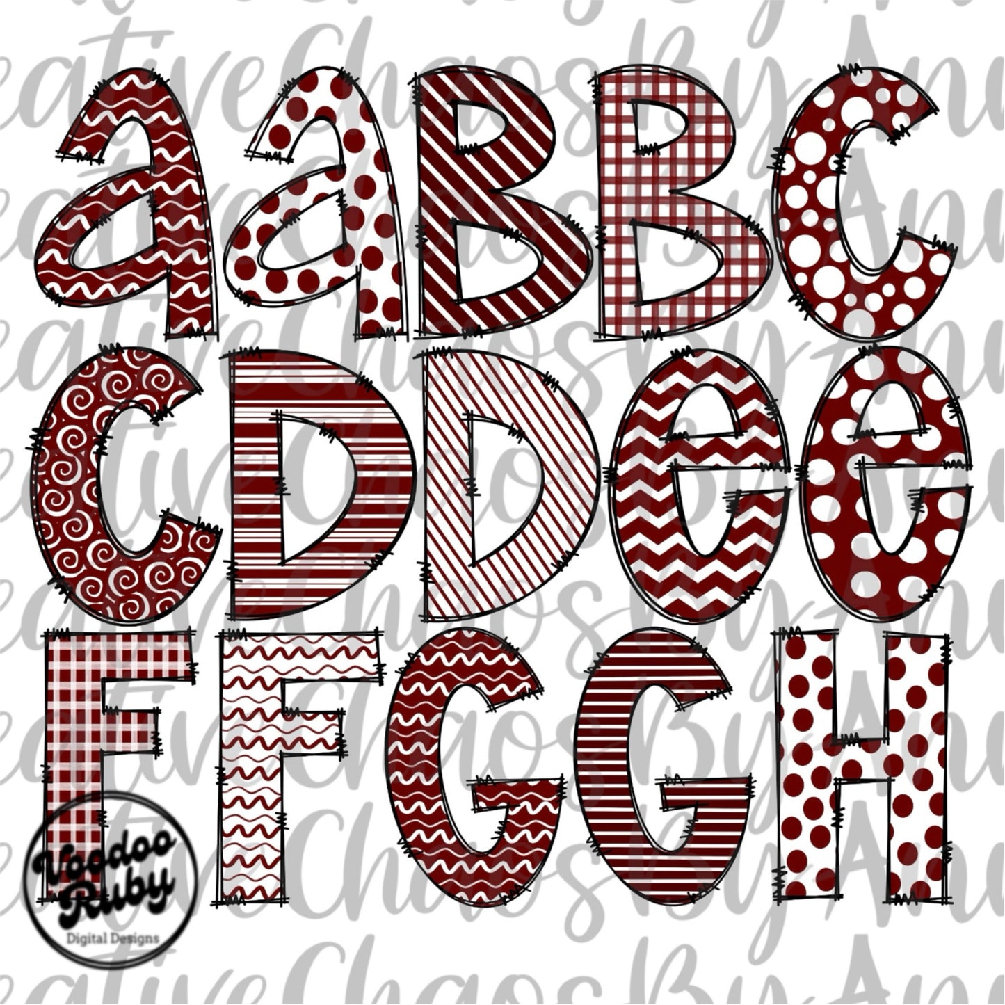 Maroon White Doodle Letters PNG Sublimation Alphabet Bundle Maroon Hand Drawn Alpha Pack Digital Download Doodle Alphabet PNG DTF