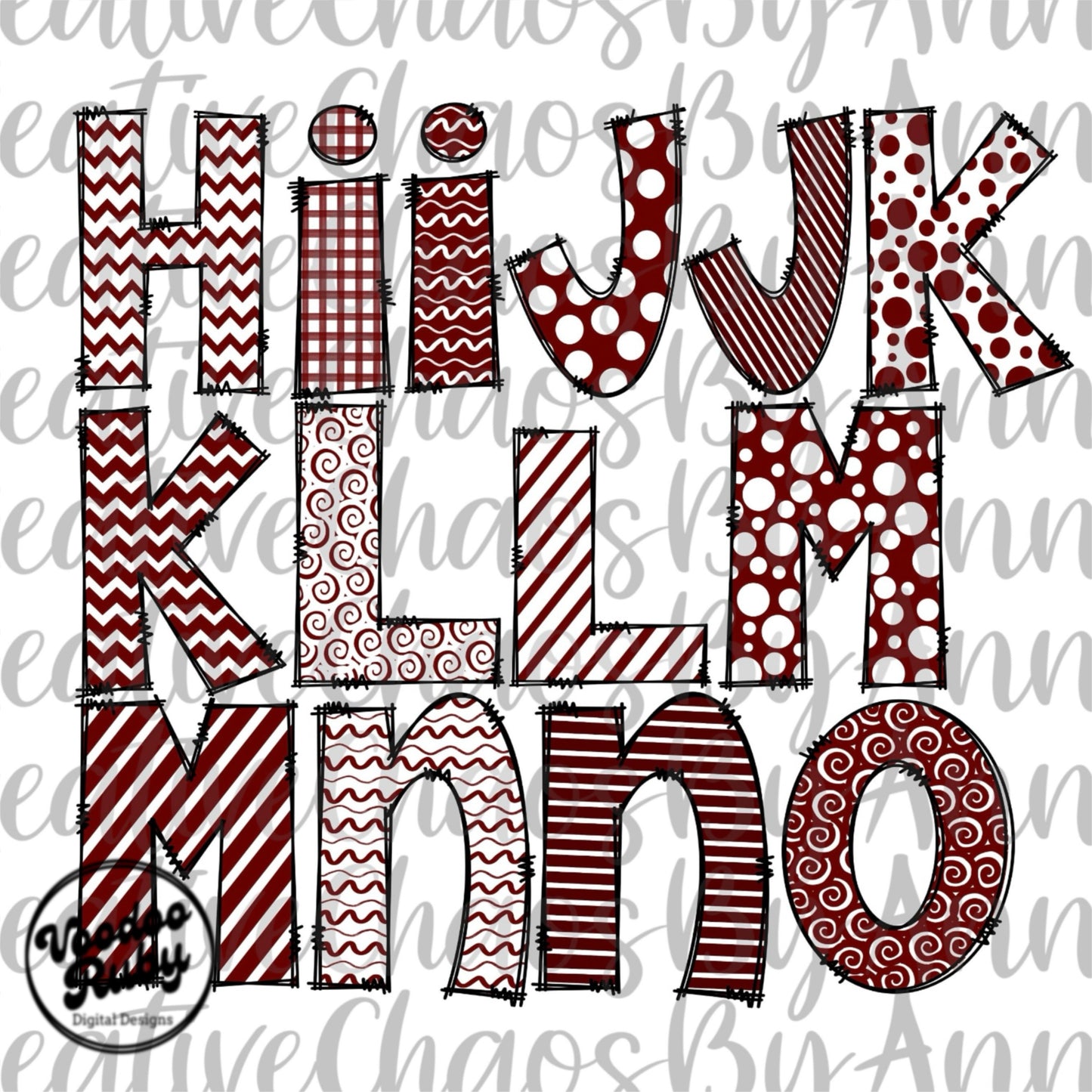 Maroon White Doodle Letters PNG Sublimation Alphabet Bundle Maroon Hand Drawn Alpha Pack Digital Download Doodle Alphabet PNG DTF