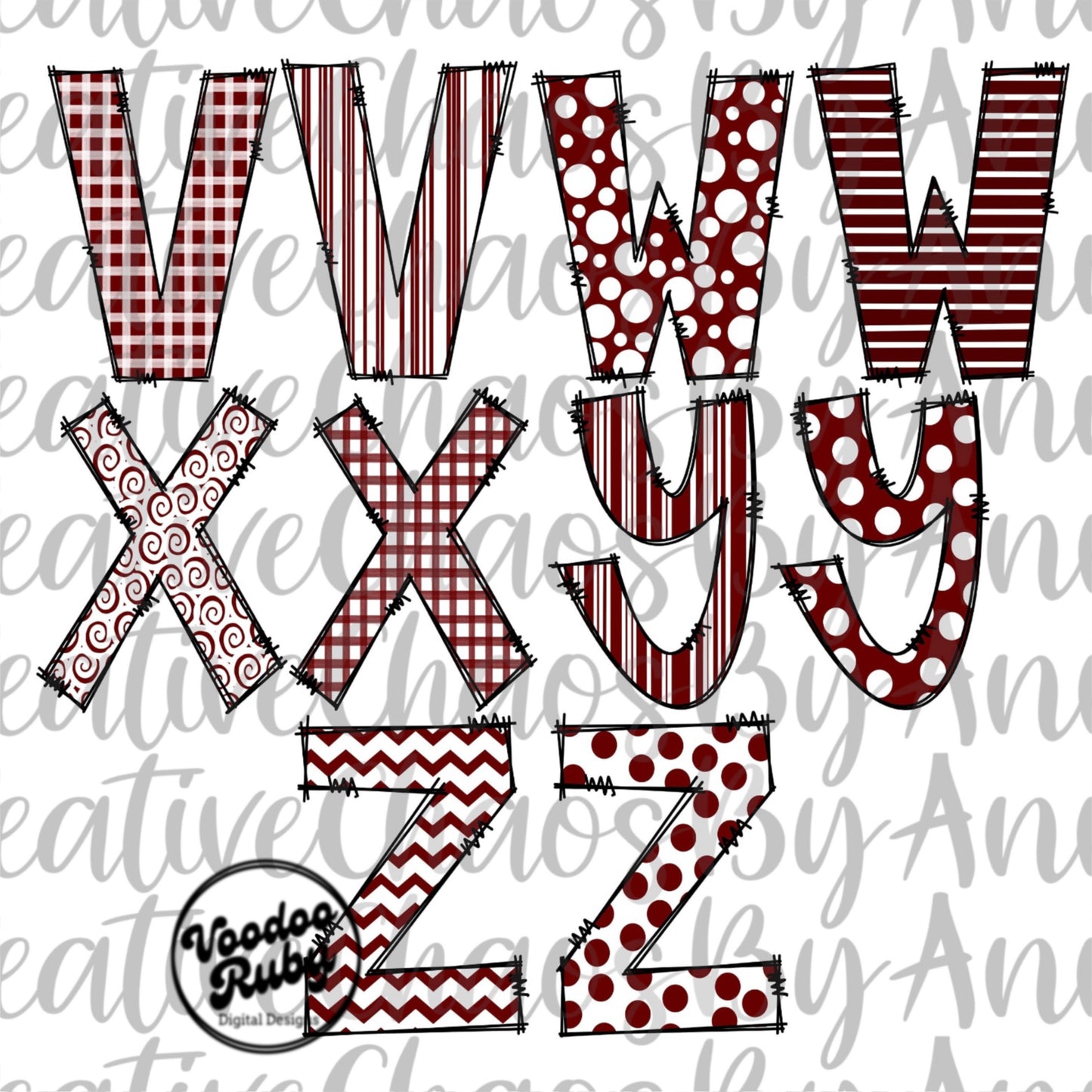 Maroon White Doodle Letters PNG Sublimation Alphabet Bundle Maroon Hand Drawn Alpha Pack Digital Download Doodle Alphabet PNG DTF