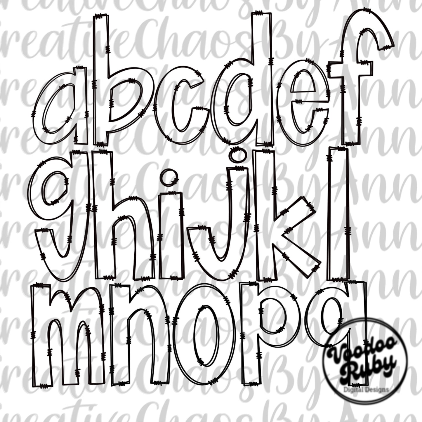 Lowercase Blank Doodle Letters PNG Transparent Sublimation Alphabet Bundle Hand Drawn Alphabet Alpha Pack Digital Download DTF Printable