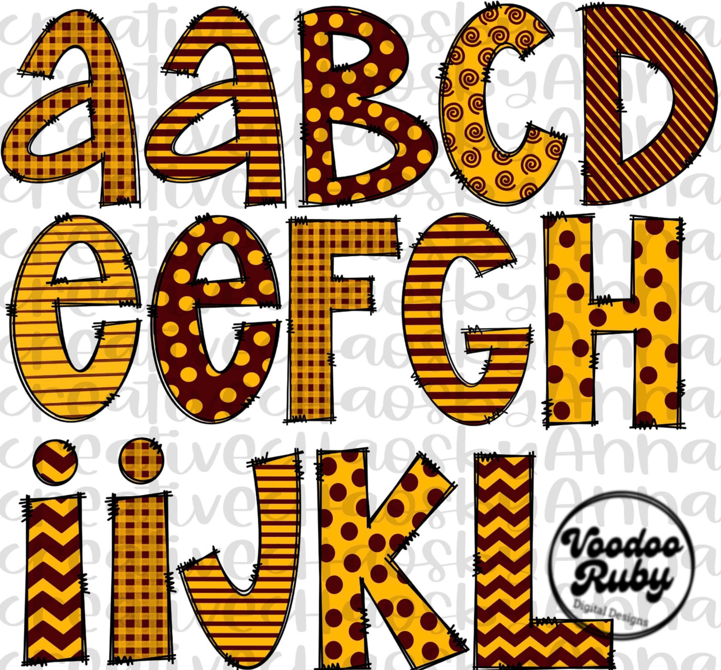 Maroon Gold Doodle Letters PNG Sublimation Alphabet Bundle Hand Drawn Alpha Pack Digital Download Digital Design DTF Alphabet Printable