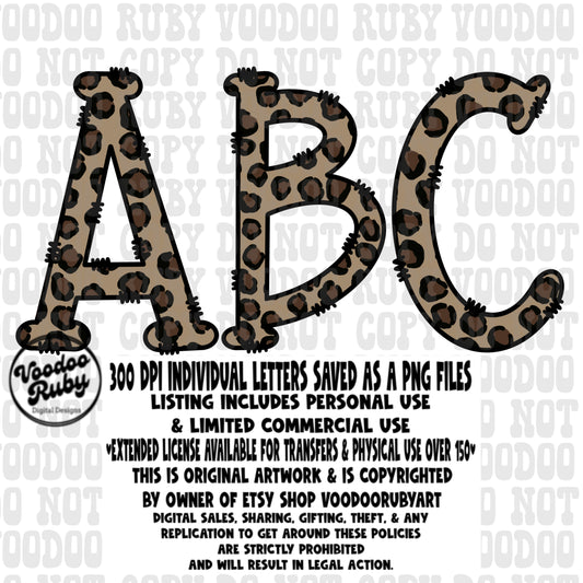 Leopard Sublimation Alphabet PNG Bundle Leopard Doodle Letters Hand Drawn Alpha Pack Digital Design Download Leopard Design DTF Printable