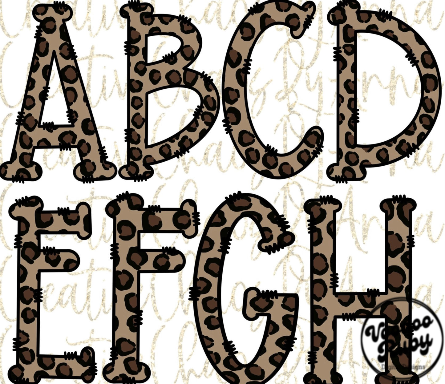 Leopard Sublimation Alphabet PNG Bundle Leopard Doodle Letters Hand Drawn Alpha Pack Digital Design Download Leopard Design DTF Printable