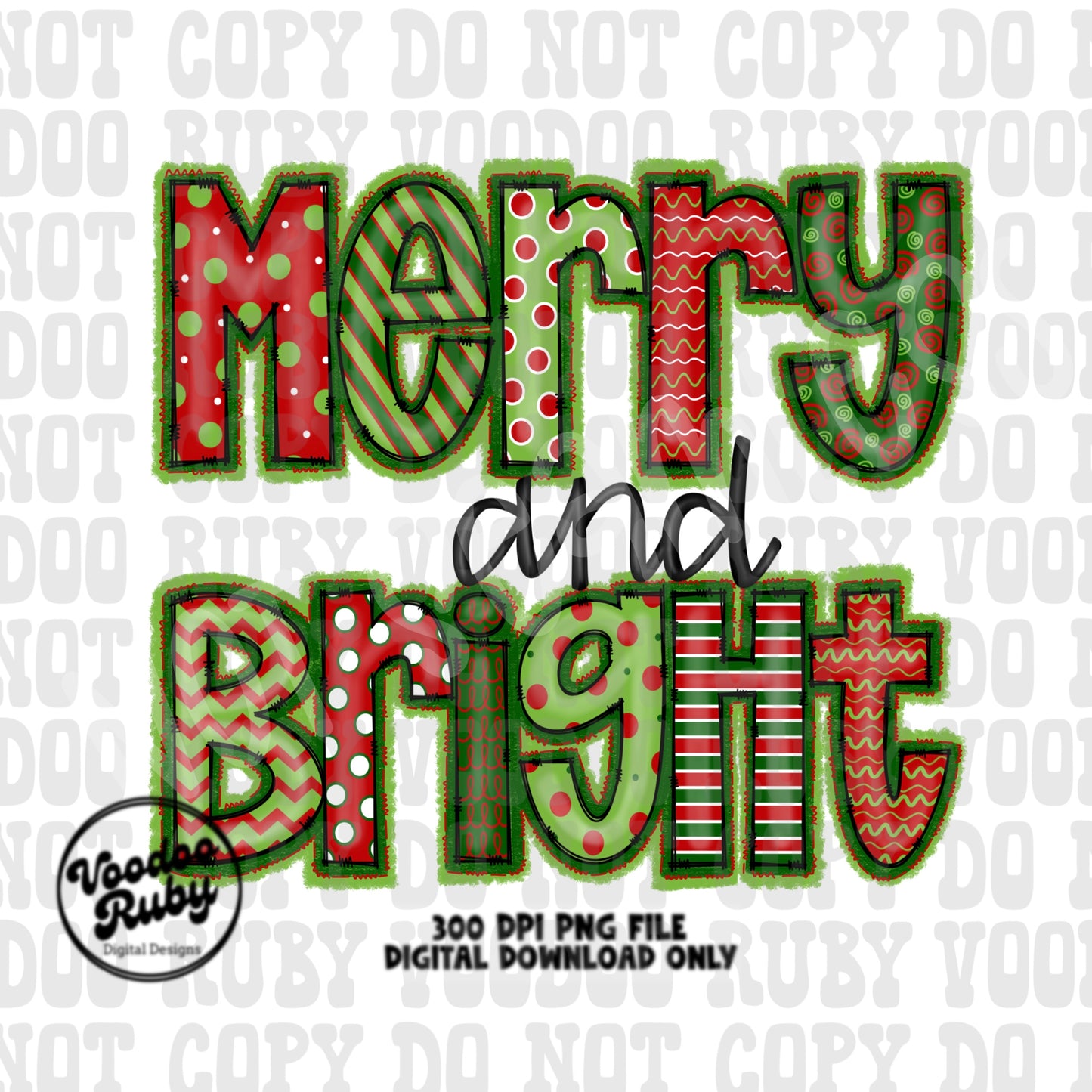 Merry and Bright PNG Design Christmas Sublimation Hand Drawn Digital Download Merry Christmas Design Doodle Letters Merry Christmas DTF PNG