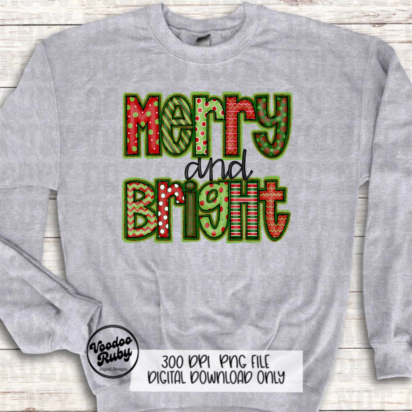 Merry and Bright PNG Design Christmas Sublimation Hand Drawn Digital Download Merry Christmas Design Doodle Letters Merry Christmas DTF PNG