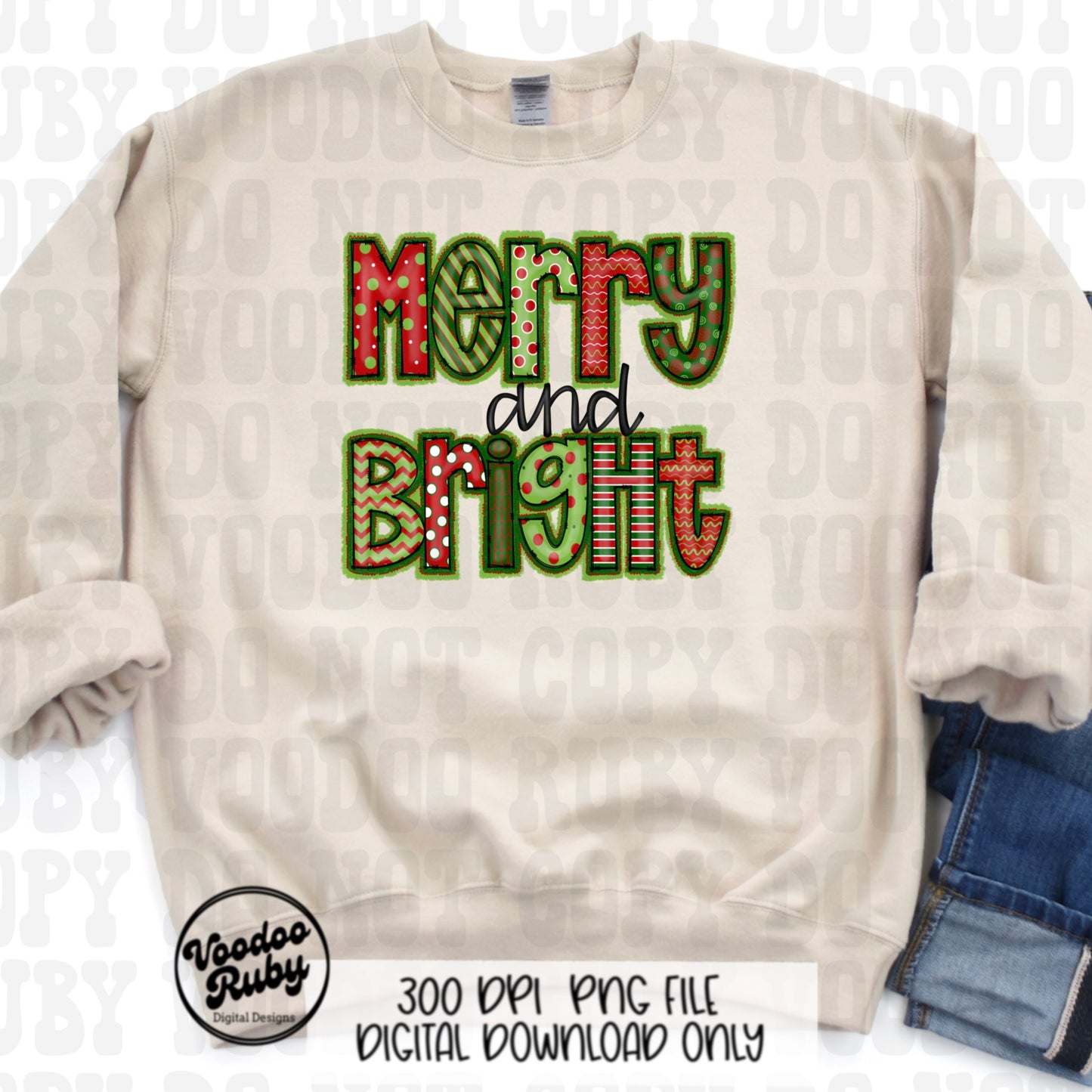 Merry and Bright PNG Design Christmas Sublimation Hand Drawn Digital Download Merry Christmas Design Doodle Letters Merry Christmas DTF PNG