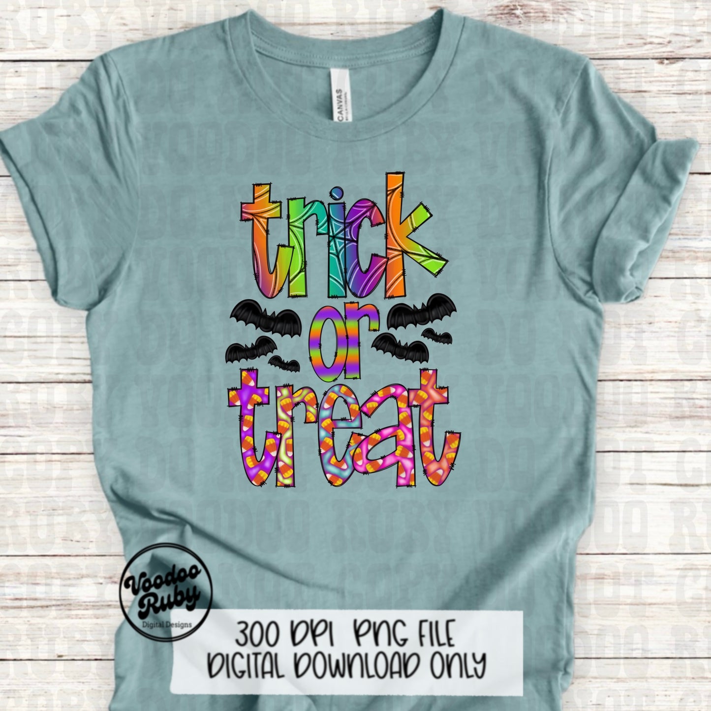 Trick or Treat PNG Design Hand Drawn Digital Download Halloween PNG Sublimation Doodle Letters Bright Colors Halloween DTF Printable Spooky