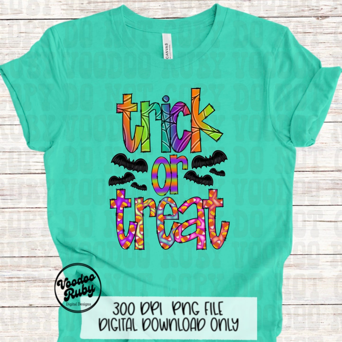 Trick or Treat PNG Design Hand Drawn Digital Download Halloween PNG Sublimation Doodle Letters Bright Colors Halloween DTF Printable Spooky