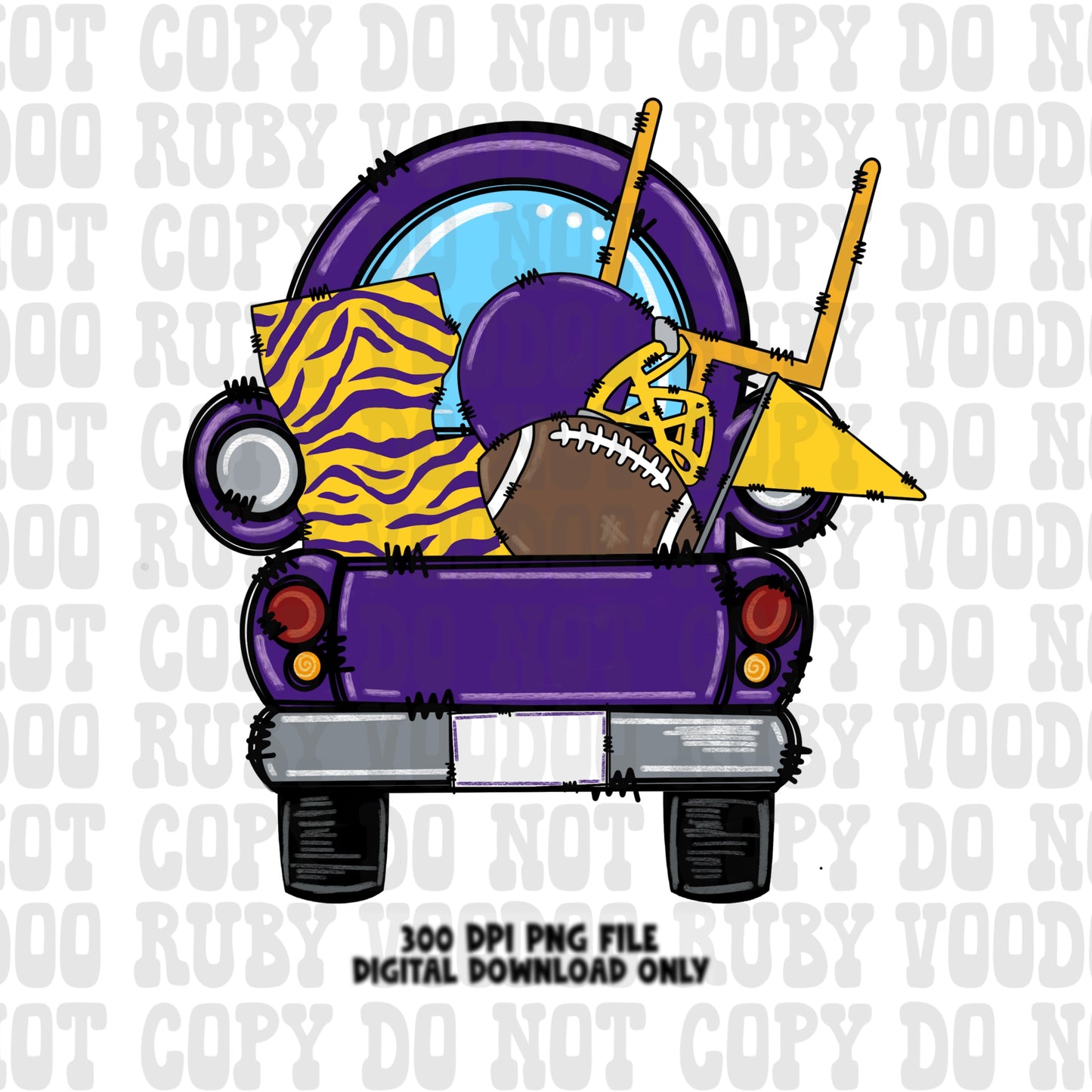 Purple Truck PNG Design Hand Drawn Digital Download Sublimation Tigers Truck png Tigers Football Truck DTF Printable Clip Art Doodle Design